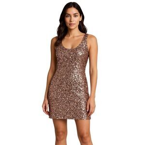 BANANA REPUBLIC Dress Med Sleeveless Rose-Gold Sparkle Sequins Cocktail Lined
